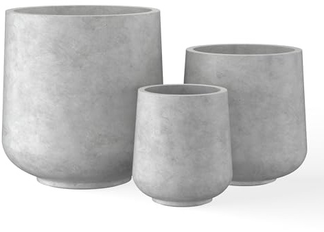 Kante 15.3+11.6+8.2 Dia Round Concrete Planter, Large Outdoor Indoor Planter Pots Containers with Drainage Holes and Rubber Plug for Home Garden Patio, Natural Concrete