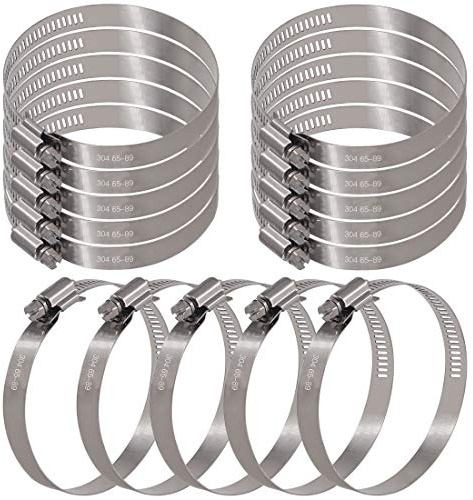 Glarks Lot de 15 colliers de serrage à engrenage à vis sans fin en acier inoxydable 304 de 65 à 89 mm pour tuyau d'eau, plomberie, automobile et mécanique (65-89 mm)
