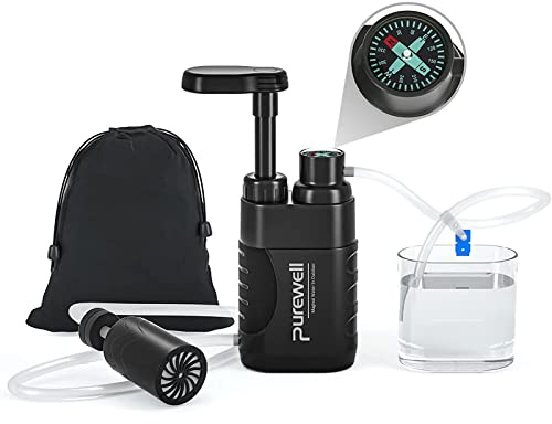 Purewell Wasserfilter Outdoor Survival Tragbar mit Pumpe | Camping Wandern Trekking, 0.01 Mikron Filter, Notfall Trinkwasseraufbereitung, Prepper Ausrüstung, Wasserfiltrationssystem
