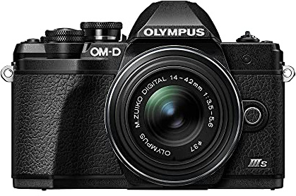 Olympus OM-D E-M10 Mark III S Systemkamera-Set, 16-MP-Sensor, 5-Achsen-Bildstabilisation, HD LCD-Bildschirm, 4K, Wi-Fi, elektronischer Sucher, schwarz, inkl. M.Zuiko Digital ED 14-42mm EZ, schwarz