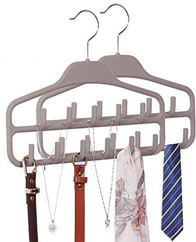 HYMIKO 2 Pack Tie Hanger Belt Tie Jewellery Rack Accessory,360 Degree Rotating Tie Hanger Space Saving Organizer with 11 Sturdy Hooks for Belt,Bow Tie,Scarf and Hat