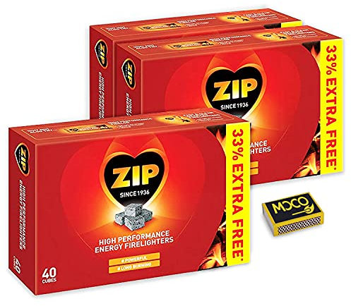 ZIP High Performance Fire Lighters- Powerful & Reliable Fire Starter for Open Fires- Eco Fire Cube for BBQs, Stoves & Burners- (3 Pack X 40 Cubes)