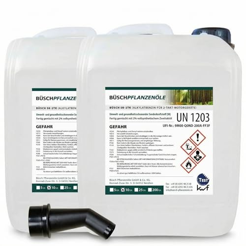 Büsch SK-2-Takt-Motorbenzin Alkylatbenzin, kwf zertifiziert, 2 x 10 Liter | Sonderkraftstoff für 2-Takt-Motorgeräte, vorgemischt mit 2% vollsynthetischem Öl, für Motorsägen, Motorräder etc., 20 Liter