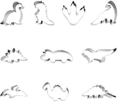 MYSUNBAR Lot de 10 emporte-pièces dinosaures en acier inoxydable - En métal - Motif dinosaure - Pour la pâtisserie, le bricolage, la cuisine, les enfants - Motif dinosaures