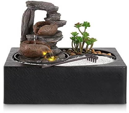 Dyna-Living Indoor Water Fountains Tabletop Water Fountain with Pump Zen Garden Relaxation Desk Waterfall Fountain Indoor Small Fountain for Zen Room Decor
