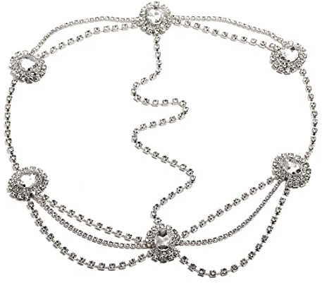 Zeayebsr Catena per capelli con strass in argento e cristallo, accessori per capelli per donne e ragazze (argento)