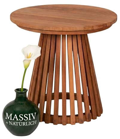 MR. DEKO Beistelltisch Outdoor wetterfest Bolton Balkontisch Rund 50cm | wetterfest Teakholz small