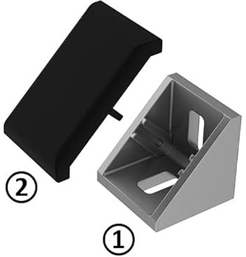 Set Winkel 40, 40x40x40mm, Nut 8, Zinkdruckguss, alufarbig pulverbeschichtet, inklusive: 1x Abdeckkappe, 2x Nutenstein, Nut 8, M8, 2x Schraube ISO7380, M8x16