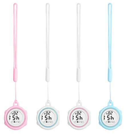 JewelryWe Digital klocka karbinhake digital fickur med silikonskyddande skal datum vecka kalender larm stoppur klockor med elastiskt band gåva för sjuksköterskor läkare lärare, 4 st