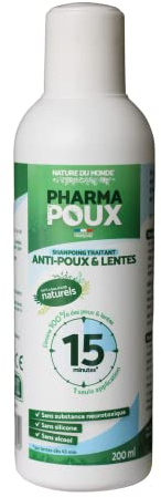 PHARMA POUX SHAMPOING TRAITANT ANTI-POUX & LENTES. 100% à base d'actifs naturels. Shampoing qui nettoie et élimine 200ML.