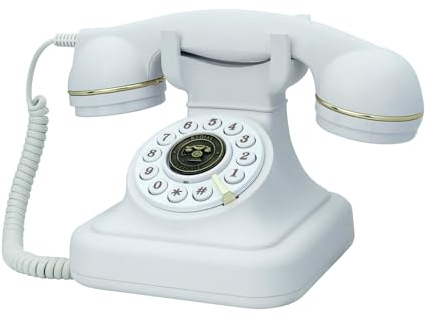 TelPal Retro Style Landline Phone for Home, White Old Fashion Phone, 1930's Push Button Antique Telephone, Large Button Vintage Corded Phone, Power Outage Safe, Redial Button, Old Classic Retro Phone