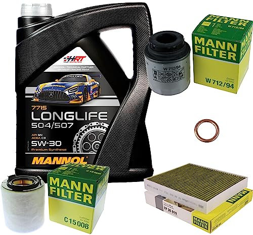 EISENFELS Filter Set Inspektionspaket erstellt mit 5 L Motoröl MANNOL Longlife 504/507 5W-30, MANN-FILTER Ölfilter, Luftfilter, Innenraumfilter, Dichtring