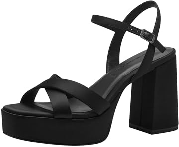 Tamaris Damen Sandalen mit Absatz Vegan Blockabsatz Sommer; BLACK/schwarz; 37