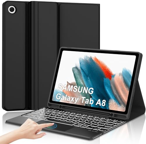 IVEOPPE Teclado Trackpad para Samsung Tab A8, Funda Teclado Touchpad Español Ñ Retroiluminado Bluetooth Desmontable para Samsung Galaxy Tab A8(SM-X200/X205/X207) 10.5 2021/2022, Negro