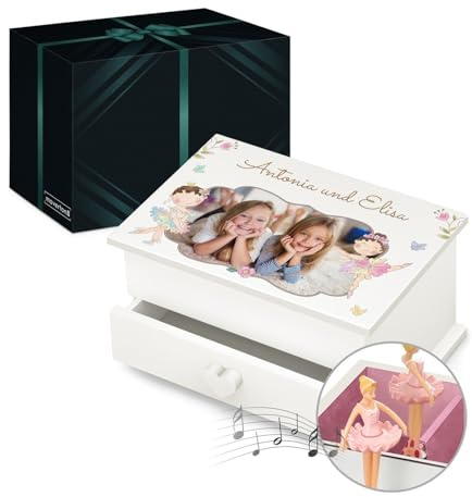 Maverton Jewelkeeper mit Aufdruck - Schmuckschatulle mit Spieluhr Ballerina - Musikschmuckdose für Mädchen - Schmuckkästchen zur Taufe - zur Erstkommunion - zum Geburtstag - mit Schublade - Schwester