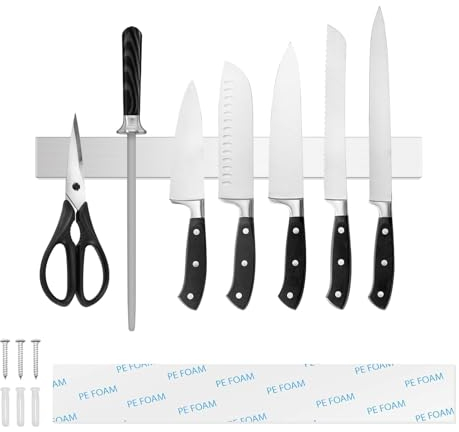 Tysonir 20 Inch Stainless Steel Magnetic Knife Holder for Wall, Strong and Secure Magnetic Knife Rack for Metal Kitchen Utensils, Wall or Fridge Holder Tool Holder,Silver