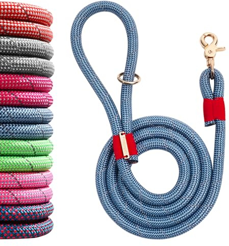 Fnsyxpm Nylon Rope Dog Leash Reflective, Handmade Braided Strong Dog Lead, Heavy Duty Rope Leash for Medium Large Dogs, 5 FT - 3/5, Blue
