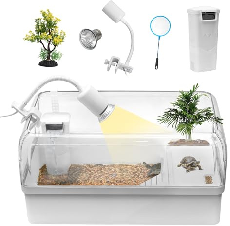 Clioran Turtle Tank Starter Kit for Baby with Silent Filter Small Green