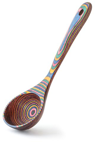Gudamaye Pakkawood Suppenkelle in Regenbogenfarben, 26,9 cm, große Suppenkelle zum Kochen, tiefe Schöpflöffel, Küchenutensilien-Set, Holzlöffel zum Kochen