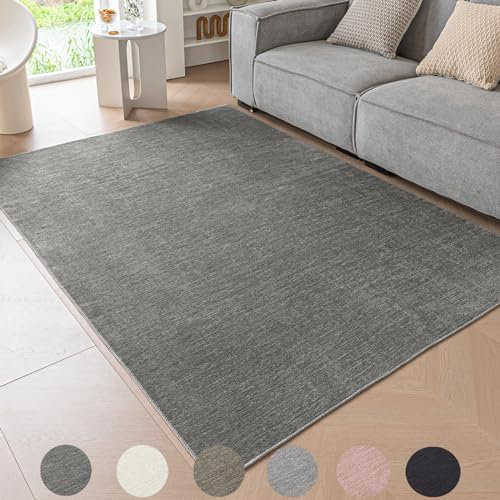 Ceneco Low Pile Washable Rug, Non-Slip Soft Chenille Rugs for Bedroom, Short Pile Kids Room Mat, Carpet for Living Room,Thin Area Rugs(Dark Grey, 60×120cm)