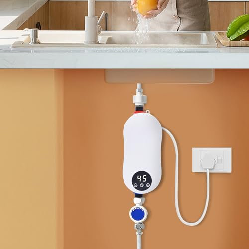 DSYOGX 5500W Mini Durchlauferhitzer Wandmontage Elektrische Instant-Warmwasserbereiter IPX4 Wassererhitzer mit 1 Einlassschlauch Arbeitet mit Wasserdruck von 0.04Mpa bis 0.4Mpa (Küchen-Sets)