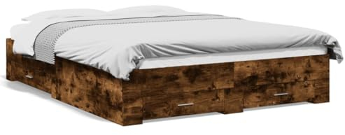 AUUIJKJF Home Items, Bettgestell mit Schubladen, geräucherte Eiche, 150 x 200 cm, King-Size, Holzwerkstoff, Anzugmöbel