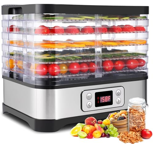 WXFKLDJ Essiccatore Alimentare Professionale, 250 W, Macchina Elettrica per Conservare Gli Alimenti con 5 Vassoi di Essiccazione, Timer E Impostazioni della Temperatura per Frutta, Verdura