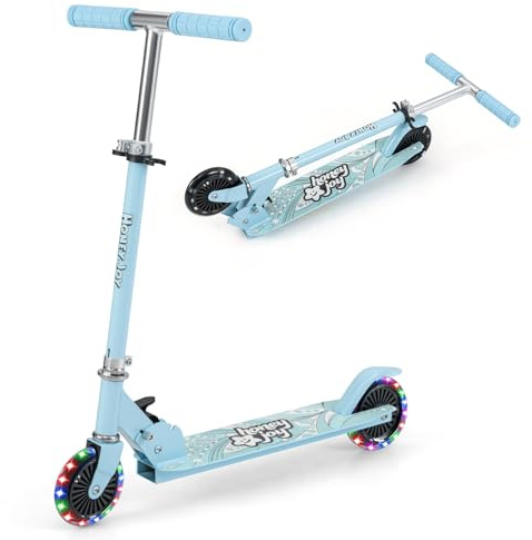 COSTWAY Skoter för barn, sparkcykel med LED-hjul, fällbart styre, justerbar höjd, stadsskoter, sparkcykel för pojkar och flickor från 3 år (ljusblå)