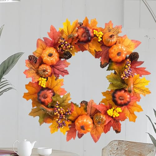 Zomtier 40cm Türkranz Herbst außen für Herbstdeko, Kürbis deko Türkranz mit Künstliches Kürbisse,Ahornblatt,Beere, Tür Fenster Wandbehang Herbst Dekoration für Erntedankfest Thanksgiving Halloween