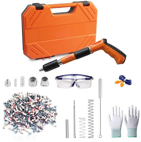 Yavinane Manuelle Nagelpistole mit 5 Stufen einstellbarer Leistung, Tragbare Bolzenschussgerät mit 180 Stück runden Nägeln für Decken, Rohre, Stromkreisinstallation, Innendekoration（orange） (Orange)