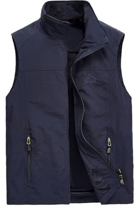 Vivikivi Herren Weste Lässig Sommerweste Herren Leicht mit Taschen Atmungsaktiv Ärmellose Weste Jacke Schnelltrocknend Outdoorweste Anglerweste Jagd Fotografie Camping (Marineblau, XXL)