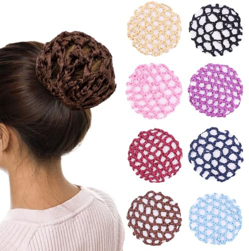 EIH1 8 Pezzi Copertura a Rete per Danza Classica con Elastico,Retina per Capelli Chignon Retina per Capelli Chignon Bambina con Perline Retine per Capelli per Hotel Infermiera