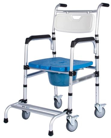 Rolling Shower Chair Commode Toilet Chair Shower Wheelchair 150kg Weight Capacity Shower Transport Chair with Locking Wheels Disabled, Elderly People Height Adjustable