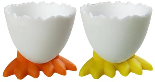 Eierbecher,Eierbecher Set Cartoon Eierständer Egg Cup Eierbecher Lustig Kunststoff Lustiger Eiebecher Kinder Frühstücks Eierbecher Eierhalter Eierständer in Küche für Gekochte Eier(orange+gelb)
