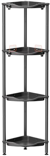 lifewit Etagere Douche sans Percage 4 Niveaux, Rangement Angle Salle de Bain en Plastique, Porte Savon, Meuble Salle de Bain pour Shampoing, gel Douche, Produits de Soins de la Peau, 34cm L, Noir