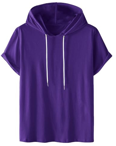 Ybing Maglietta da uomo con cappuccio, tinta unita, a maniche corte, elegante, con cappuccio, in cotone, con cappuccio, per l'estate, taglie forti, da S-4XL, viola., XXL