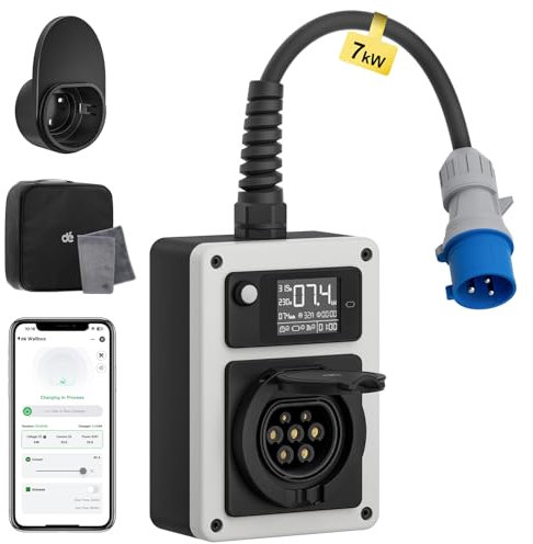 dé Mobile Wallbox 7,4kW 32A con App, Colonnina Ricarica Auto Elettrica, Stazione di Ricarica 7,4kW con Contatore Elettrico e Scheda RFID, per e-208 e Altri EV e PHEV