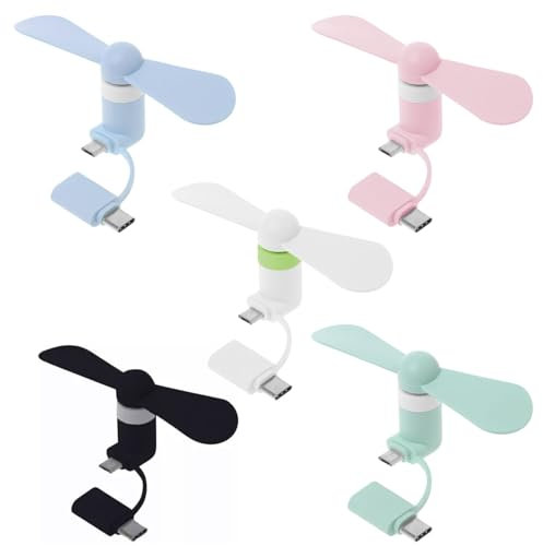 KARELLS Mini-Handy-Lüfter,Mini-Handy-Ventilator,5 PCS Tragbarer USB Lüfter,Tragbarer Kühler Rotierender Ventilator,USB Ventilator Klein Leise,2-in-1-Lüfter,für Android-Telefone/Type-C-Telefone