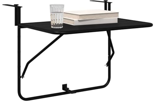 vidaXL Table Suspendue de Balcon Noir 60 x 39 x 65 cm Acier, Table de Jardin et Balcon, Moderne, Robuste, Pliable, Suspendue, Gain de Place, Meuble Multifonction extérieur