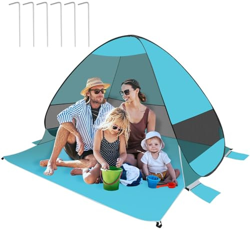 Strandmuschel Pop Up Strandzelt für 3-4 Personen, Automatisches Strand Camping Zelt UV50+ Schutz, Groß Tragbar Extra Light Strandzelt mit Tragetasche für Familie Camping Garten (Seegrün)