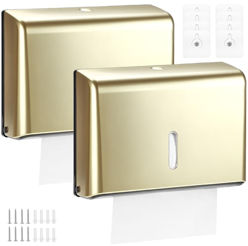 QWORK Paper Towel Dispenser Wall Mount, 2 Pack Gold Spray Paint Multifold Hand Towel Dispenser, Tri-fold Commercial Hand Towel Dispenser