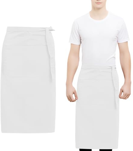 Daelesr Kittelschürze Damen Herren, 70x73cm, Halbe Kochschürze, Langen Bändern und Taschen, Wasserdicht, Schürze für Küche Kellner Restaurant Bistro Cafe