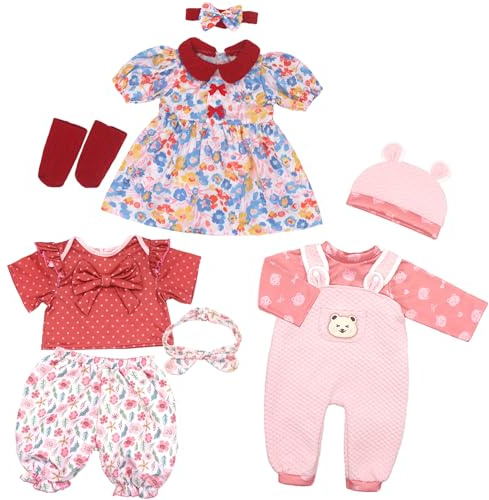 Puppenkleidung für 50-55 cm Baby Puppen mit Stirnband Mantel Kleid und Socken, 3er-Pack (Keine Puppe)