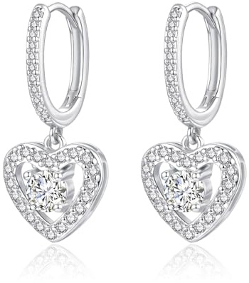 Josfeva Silber 925 Creolen Ohrringe Damen, 925 Silber Creolen mit Anhänger | Quadrat Herz Rund Kreolen Hängend mit Cubic Zirkonia, Hypoallergen Nickelfrei Ohrschmuck zum Geburtstag mit Geschenkbox