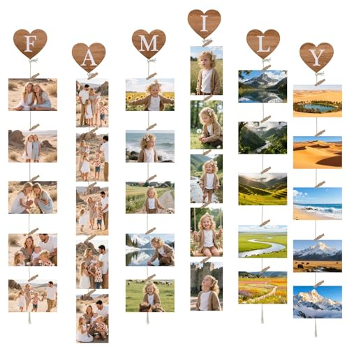 Vasemouh Cornici Foto Multiple da Parete,Collage Fotografico da Parete Decorativo con Mollette per Creare il Tuo Collage Personalizzato