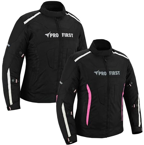 PROFIRST Ladies Motorcycle Jacket Cordura Waterproof CE Armoured Protective Biker Jacket for Women – All Season Riding Gear (UK, Alpha, S, Regular, Regular, Pink)