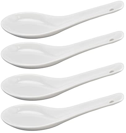 Sonew Cuchara de Cerámica, Cucharas de Sopa Asiática de Cerámica, Diseño de Gancho Ovalado Profundo Cucharas de Sopa China para Ramen Pho Wonton Dumpling Miso