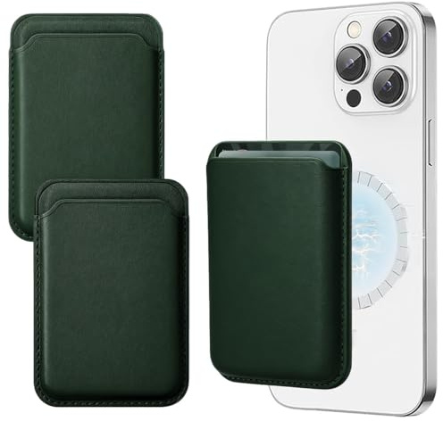 JEYORZY 2pcs Tarjeteros Adhesivos, Tarjetero Movil, Cartera magnética para iPhone teléfonos Tarjetero de PU, tarjeta Flexible, Almacena hasta 2 Tarjetas y Cuenta con RFID y un Fuerte imán, Verde abeto