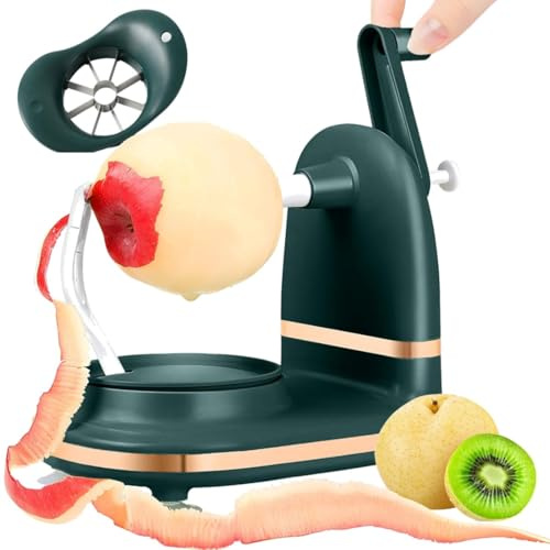 Manual Hand Crank Apple Peeler, Corer and Slicer with Stainless Steel Blades, Suction Counter Grips, Dark Green, for Kitchen Pie Making and Applesauce