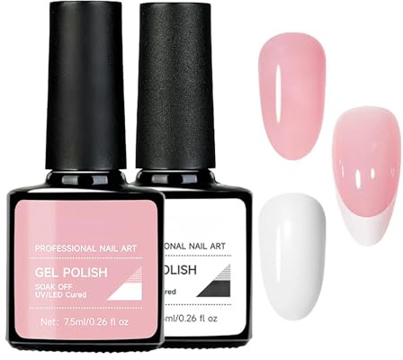 2-Piece Gel Nail Polish Set - Bright Pink & White Glossy UV Gel Polish, French Tip Manicure. Long-Lasting, Chip-Resistant Classic Varnishes. DIY Nail Art Gift For Women